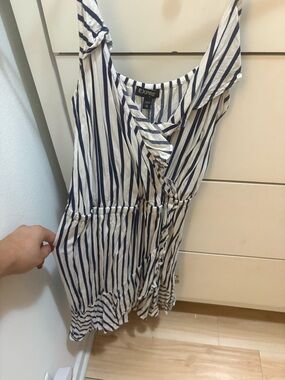 Express Navy & White Striped Ruffle Dress